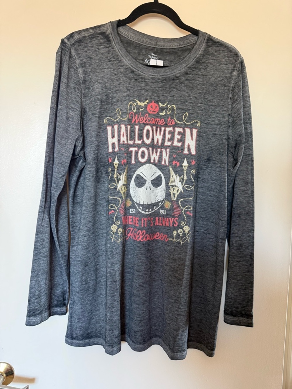 NWT Disney Charcoal Gray Long Sleeve The Nightmare Before Christmas Tee 10/12